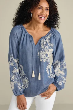 Diya Embroidered TENCEL™ Peasant Top